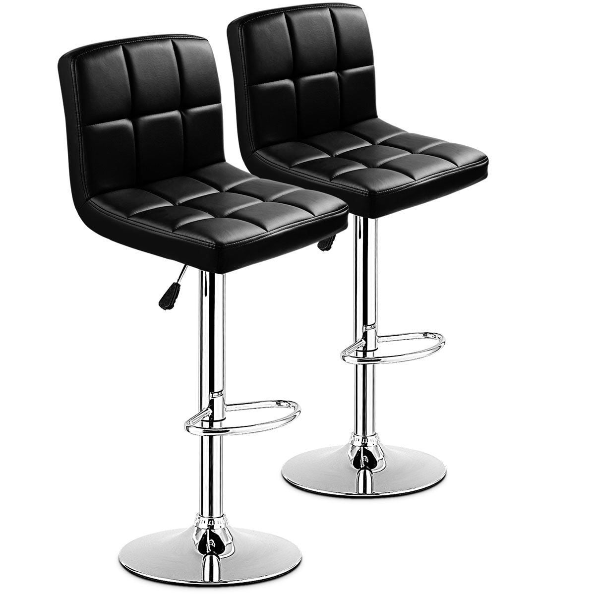 Set of 2 Leather Bar Stools Adjustable Swivel Pub Counter Chair Black 