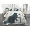 thumbnail image 3 of Ambesonne Cat Quilted Bedspread Set 3 Pcs, Bath Shadow of a Singing Kitty, Queen Size, Dark Blue Grey Off White, 3 of 5