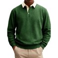 thumbnail image 2 of UDAUDU Mens Casual Cotton Polo Sweatshirts Comfortable Long Sleeve Color Block Button Collared Fall Winter Fleece Pullover Shirts Dark Green L, 2 of 5