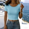 thumbnail image 3 of TGSLY Women's Scalloped Lace Neckline Crop Tops Dressy Casual Ribbed Knit Crew Neck Short Sleeve Tees Shirt Fitted Slim Fit Solid Color Blouse XL, 3 of 7