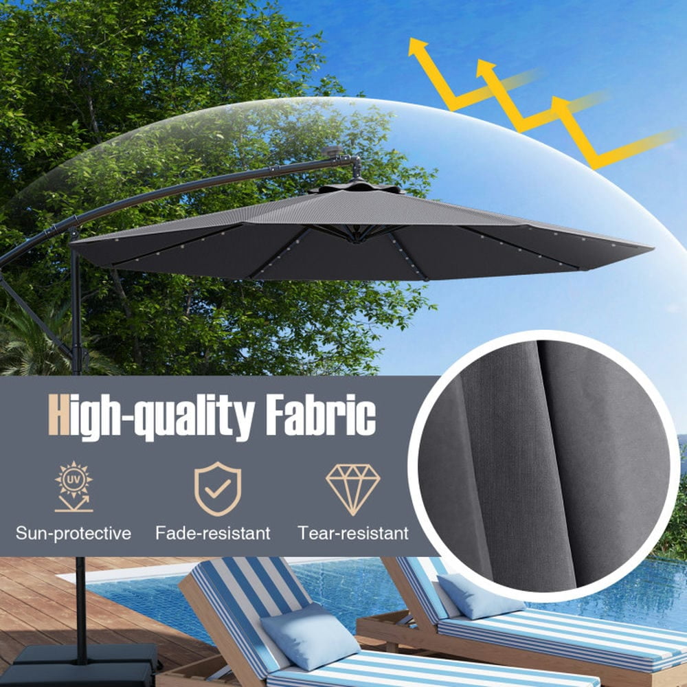 Demifill 10 Ft Patio Umbrella Offset Cantilever Umbrella with 40 Solar Powered Lights, Offset Patio Umbrella for Outdoor, Gray