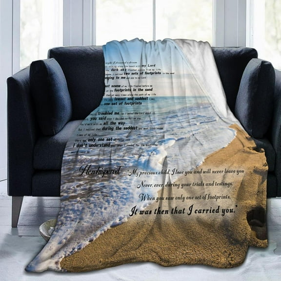 Footprints in The Sand Poem Blanket, Beach Blankets Soft Flannel Plush Throw Blankets Bed Couch Air Conditioning Blanket for Teen, Boys, Girls, Kids, Men,Women, Adult- 50x60Inch