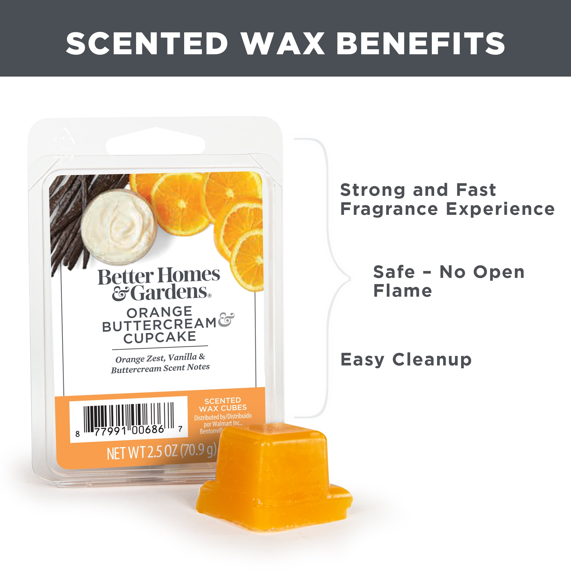Orange Buttercream Cupcake Scented Wax Melts, Better Homes & Gardens, 2.5 oz (5-Pack)