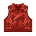 thumbnail image 4 of Aiihoo Kids Girls Sleeveless Mock Neck Shiny Metallic Athletic Crop Top Plain Ballet Workout Sports Bra Yoga Gymnastics Red 14, 4 of 7