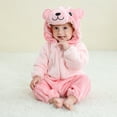 thumbnail image 2 of Zwiiyzr Toddler Infant Long Sleeve Onesie Boy Girl Fluffy Jumpsuit Hooded Fleece Rompers Baby Clothes Soft Warm Pajamas Children's Holiday Birthday Gift Pink, 2 of 6