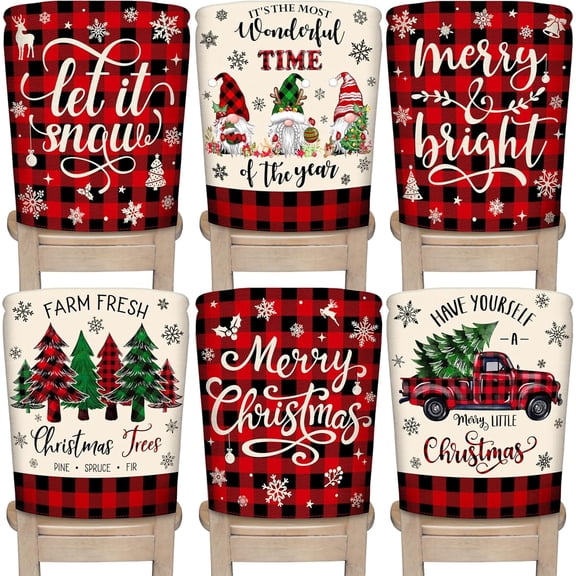 Woaeety Christmas Chair Covers Set of 6 Buffalo Plaid Chair Back Covers Holiday Dining Chair Slipcovers Protector Kitchen Dining Room Decor Festival Party Decoration