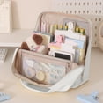 thumbnail image 5 of Standing Makeup Bag, Large Capacity Travel Cosmetic Organizer with Divided Compartments, Handheld Storage Case for Brushes Toiletries Beauty Essentials, Vanity Countertop and Trip Use, Beige, 5 of 6