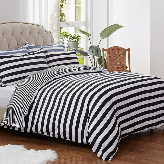 Microfiber Black and White Stripe Duvet Comforter Cover Set Twin Queen King - Walmart.com