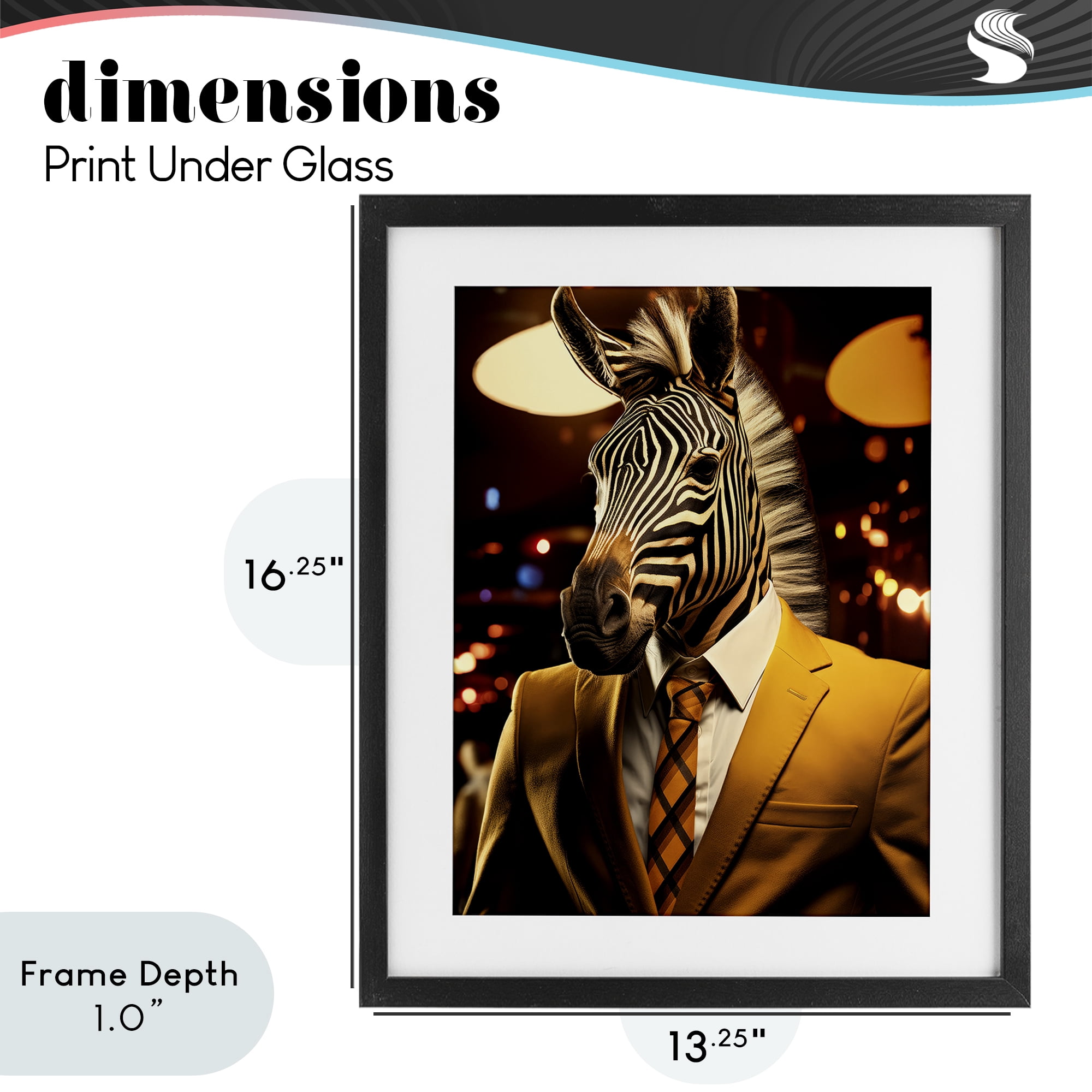 Stupell Industries Trendy Debonair Zebra Black Framed Print Under Glass, design by Ray Powers