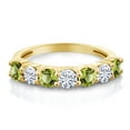 thumbnail image 2 of Gem Stone King 18K Yellow Gold Plated Silver Round Peridot and Moissanite Anniversary Ring for Women (1.31 Cttw, Gemstone Birthstone, Size 5), 2 of 4