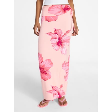 No Boundaries Knit Foldover Maxi Skirt with Side Tie, Women's & Women's Plus XXS-4X