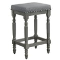 thumbnail image 5 of Set of 2 Farmhouse Bar Stools with Velvet Seats, 26 Inch Counter Height Wood Stools, Rustic Gray Kitchen Stools with Nailhead Trim and Turned Legs, 5 of 10