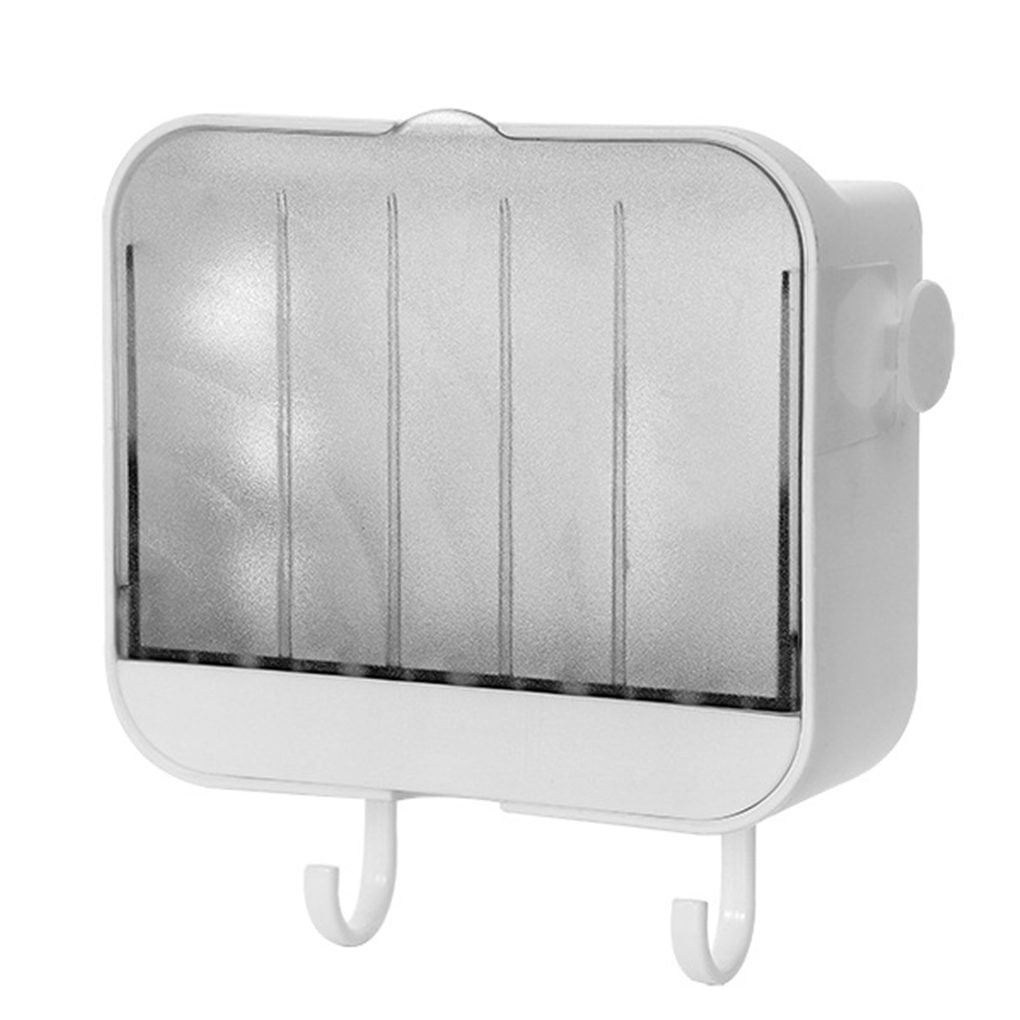 Soap Holder with Clamshell and Double Hooks, Wall Mounted No Drilling