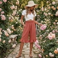 thumbnail image 7 of Cotton Linen Ruffle Hem Culottes for Women 2026 Casual Lightweight Shorts Smocked Waist Wide Leg Short Pants Watermelon Red XL, 7 of 7
