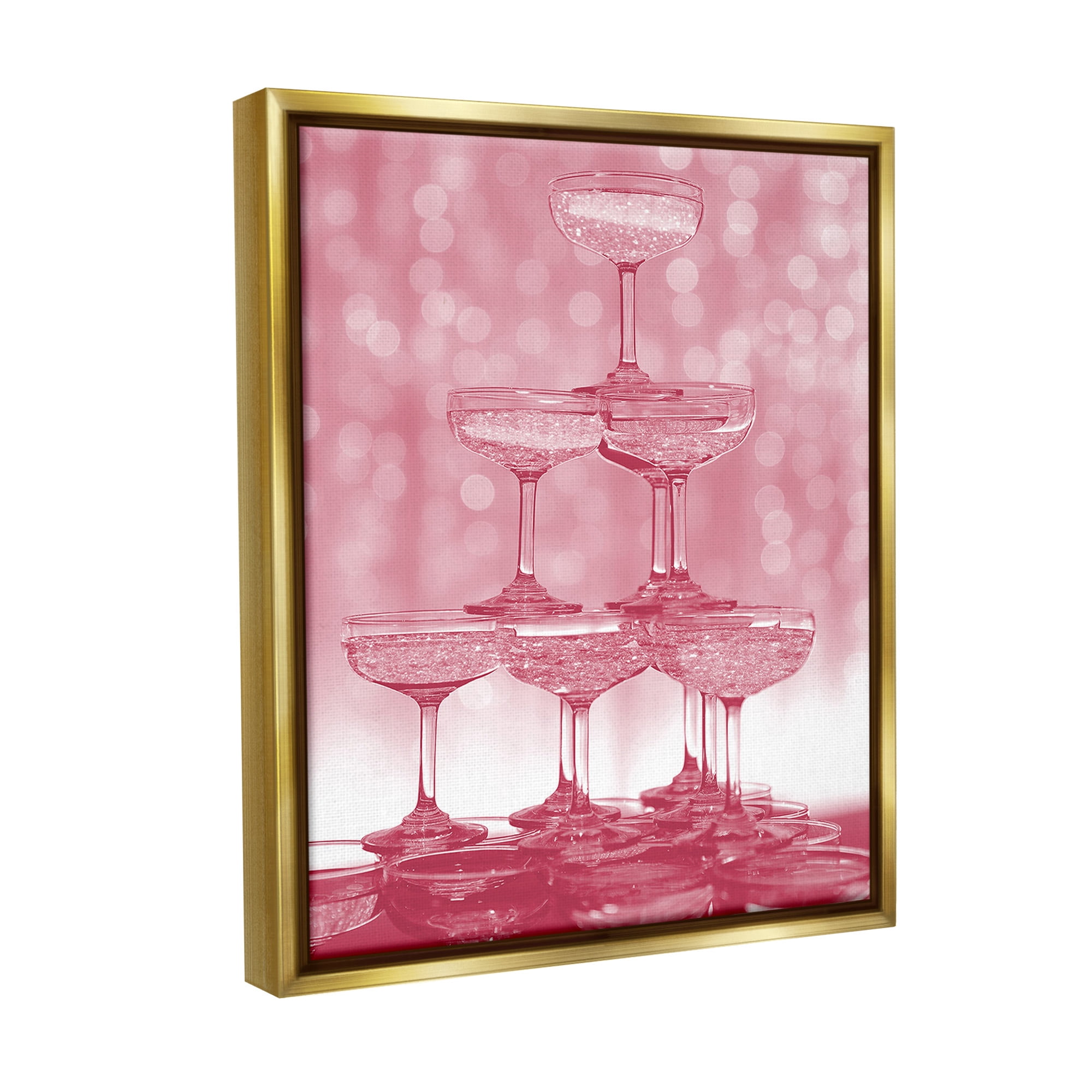 Stupell Industries Pink Stacked Glasses Food & Beverage Painting Gold Floater Framed Canvas Art Print Wall Art, 25 x 31
