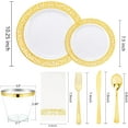 thumbnail image 2 of 350PCS Gold Plastic Dinnerware Set - Gold Plastic Plates Disposable for 50 Guests Include 50 Dinner Plates,50 Dessert Plates,50 Forks,50 Knives,50 Spoons,50 Cups&50 Napkins for Party, 2 of 12