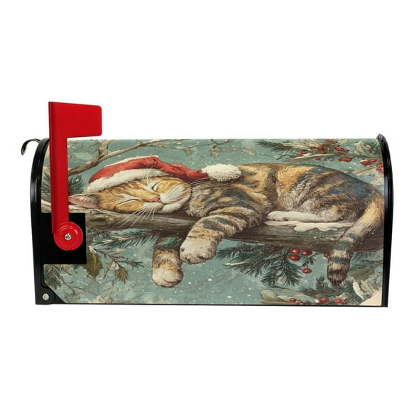 Wobogo Christmas Cute Cat Mailbox Cover Magnetic for Garden Yard Home Decor Standard Size 25.4×20.78in