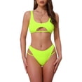thumbnail image 1 of INSPIRAR CHIC Conjuntos de Bikini de Corte con Espalda al Descubierto para Mujeres de 2 Piezas, Top de Cuello Redondo y Parte Inferior Triangular, Trajes de Baño en Color Amarillo Fluorescente Pequeño, 1 of 5