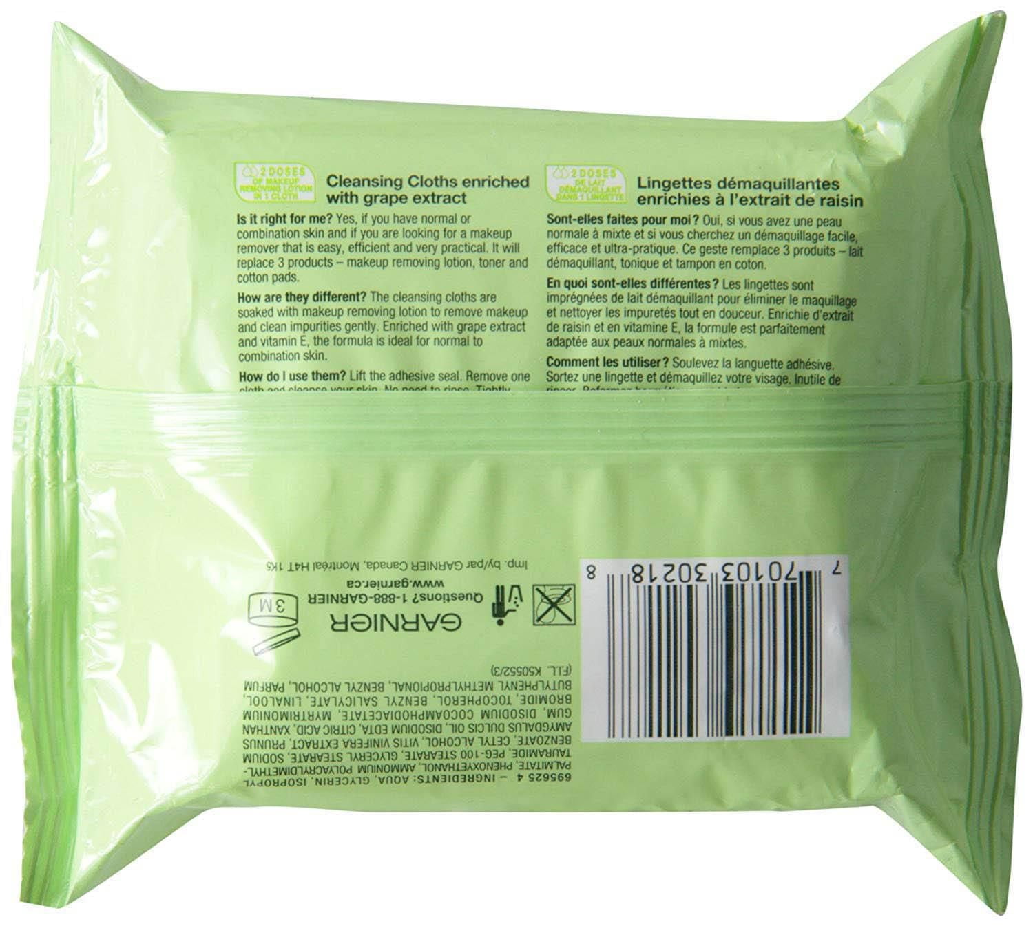 Garnier Skin Naturals Fresh Lingettes Nettoyantes Visage & Yeux, 25 unité
