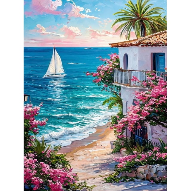 Adult Beach Paint-by-Number Kit, Sunset Paint-by-Number (Suitable for Beginners), DIY Paint-by-Number (Canvas), Home Decor Gift, 40*50 cm, Frameless.,C