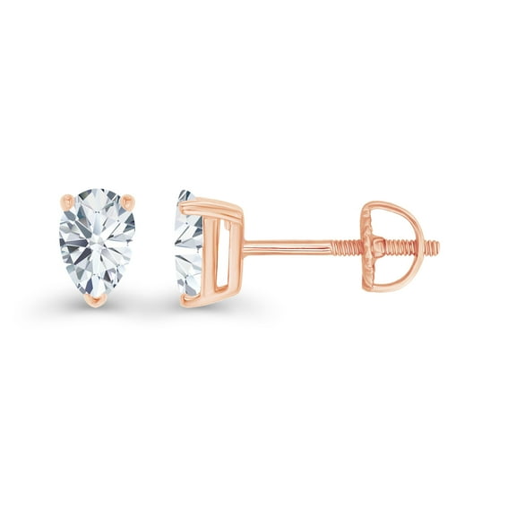 Decadence Rose Gold Plated 925 Sterling Silver 5x3mm Pear Cut Created White Sapphire April Birthstone Screwback Stud Earrings