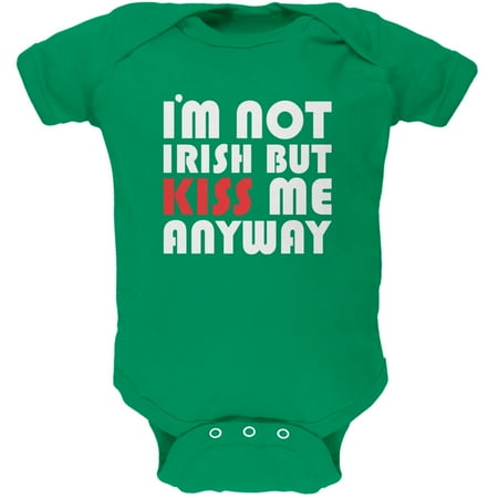 St. Patricks Day - Kiss Me Anyway Green Soft Baby One Piece