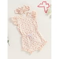 thumbnail image 6 of Aojekbee Baby Girls 3Pcs Summer Outfit Fly Sleeve Romper + Ruffle Shorts + Headband Set Daisy Print Clothes, 6 of 10