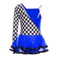 thumbnail image 4 of YiZYiF Race Car Driver Tutu Dress For Girls Long Sleeve Checkered Racer Jumpsuit Racing Unitard Royal Blue 12, 4 of 5