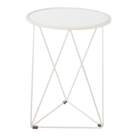 Accent Table, 18 Inch, Round Mirror Top and Open White Metal Base