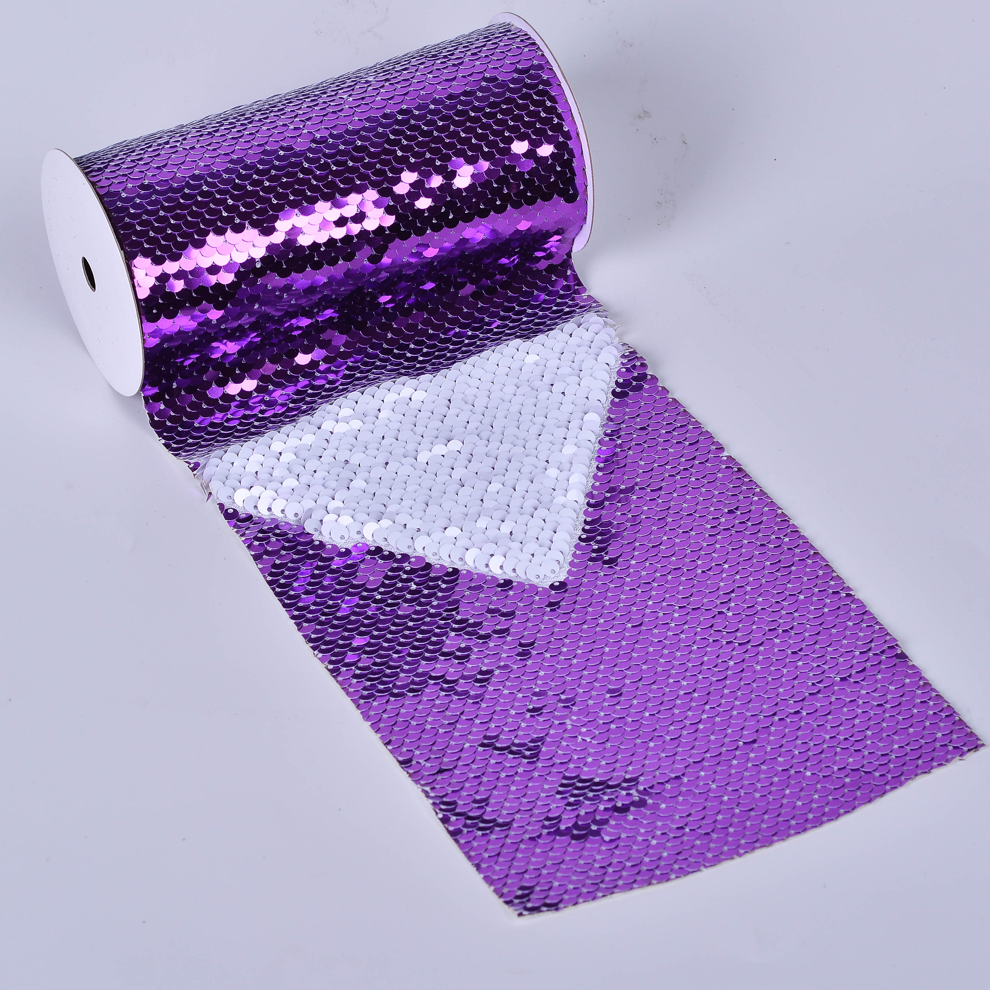 Yama Ribbon, 5-3/8inch Reverse Sequin Ribbon Purple/White, 3 feet