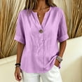 thumbnail image 6 of cocolona Womens Summer Linen Tops Short Sleeve V Neck Button Shirts Dressy Casual Loose Blouses, 6 of 6