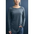 thumbnail image 4 of Wenseny Long Sleeve Fitted Shirts Tunic Round neckline Side Split Casual Shirts Grey Blue L, 4 of 6