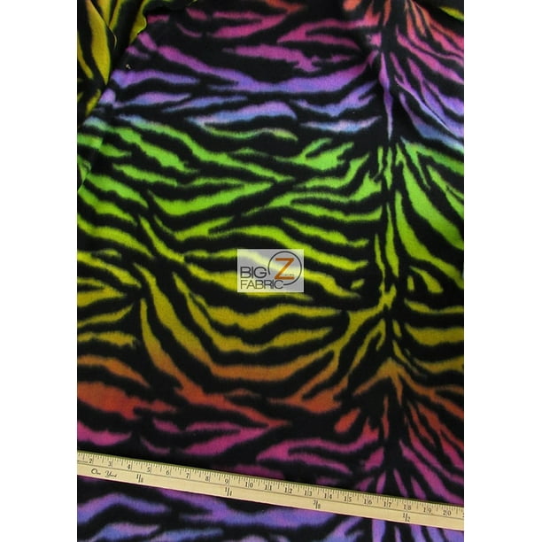 Fleece Printed Fabric Animal Zebra / Rainbow / Sold By The Yard