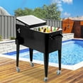 thumbnail image 2 of 80 Quart Outdoor Cooler Cart Rolling Ice Cooler Ice Chest with Wheels Portable Drink Cooler for Parties, Poolside, Patio, BBQ Beach（Black）, 2 of 10