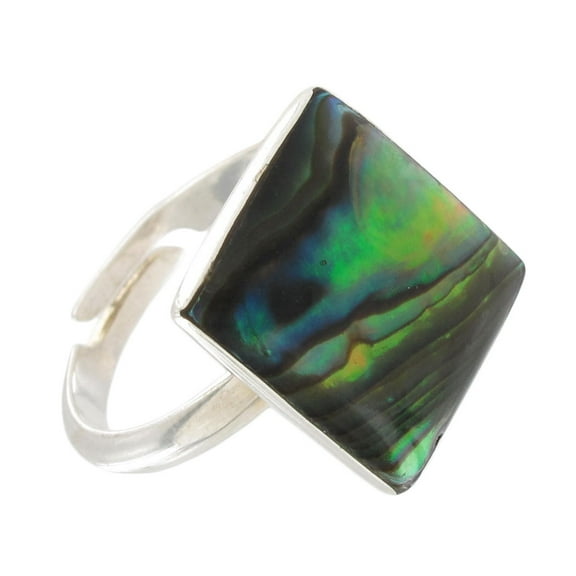 Ring Sterling Silver Rectangle Shell Abalone Adjustable New Zealand Paua