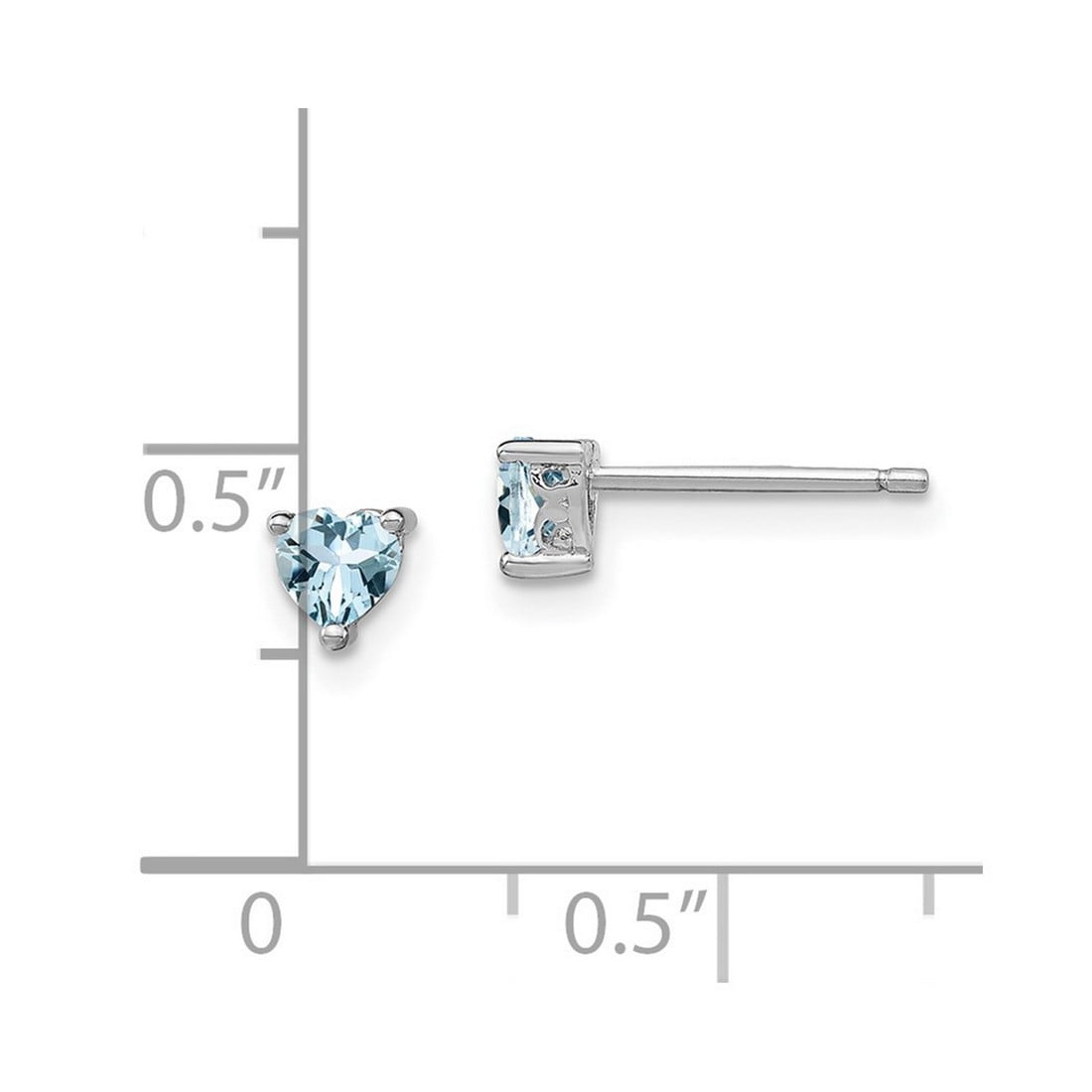 925 Sterling Silver 4mm Love Heart Aquamarine Post Earrings 4.5x4.5mm Wide Stud Earring for Women
