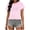 Pink Tops, variant on Htigea Womens Striped Short Sleeve Tops Casual Crewneck T Shirt Summer Loose Fit Pullover Tee Gray S
