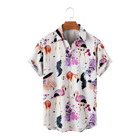 

MLFU Men s Flamingo Shirt Short Sleeve Button Down Casual Stylish Beach Aloha T-Shirts Front-Pocket Costume Sizes Kids-Adult Unisex