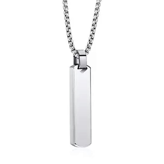 HOOUN Stainless Steel Simple Rectangular Plain Long Bar Pendant Necklace Mens Gift 24'-Silver