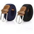 thumbnail image 1 of Pack de 2 cinturones elásticos tejidos para mujer azul + cinturón elástico negro para hombre para pantalones vaqueros, 1 of 5