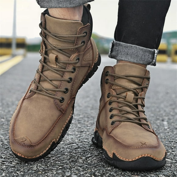Cameland Men's Casual High-top Leather Shoes Warm Short Boots, Trendy Men's Shoes