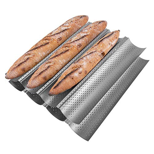 French Bread Cooking Baguette Mold Non-Stick Baking Pan Silver Loaves Tray 