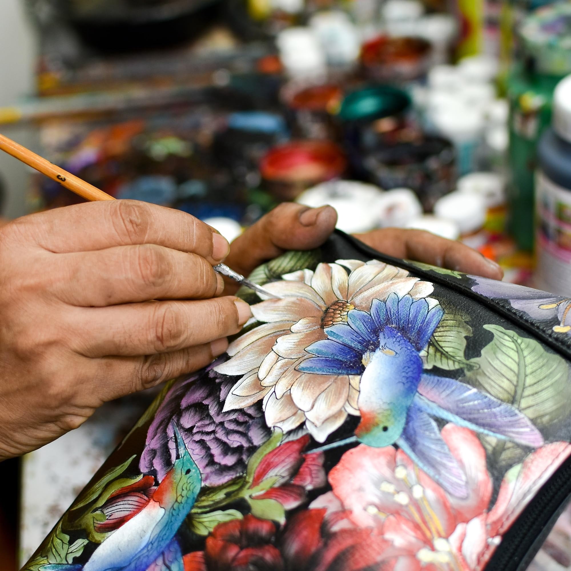 Anuschka Hand-Painted Genuine Leather Crossbody Bag - Original Artwork Organizer