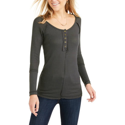 French Laundry - Women's Long Sleeve Waffle Knit Henley T-Shirt ...