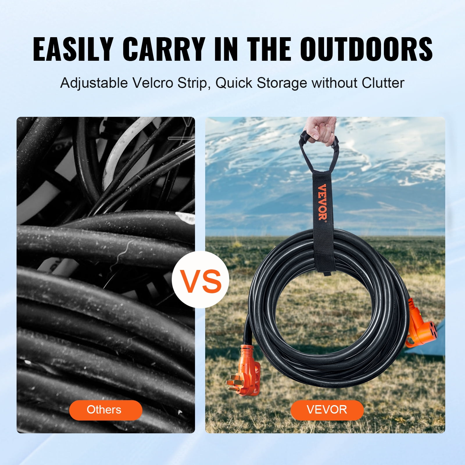 VEVOR 15ft 50A RV Extension Cord, Heavy Duty STW 6/3+8/1 AWG RV Power Cord, NEMA 14-50R/NEMA 14-50P, with LED Indicator Handle 15A Adapter, for RVs, trams, generators, campers, ETL Listed, 125/250V
