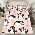 thumbnail image 2 of Manfei Cute Cartoon Penguin Full Size Sheets 4-Piece, Kawaii Animal Bed Sheets, Pink Snowflakes Sheet Sets, Luxury Bedroom Decor, 2 of 7