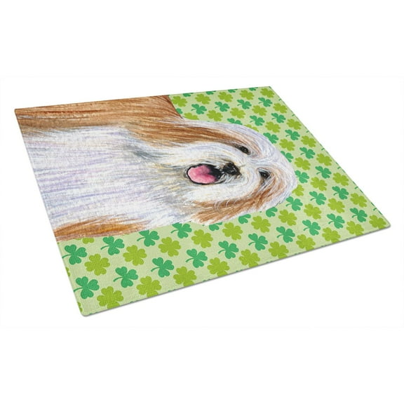 Caroline's Treasures Bearded Collie St. Patrick's Day Shamrock Portrait Glass Cutting Board Large