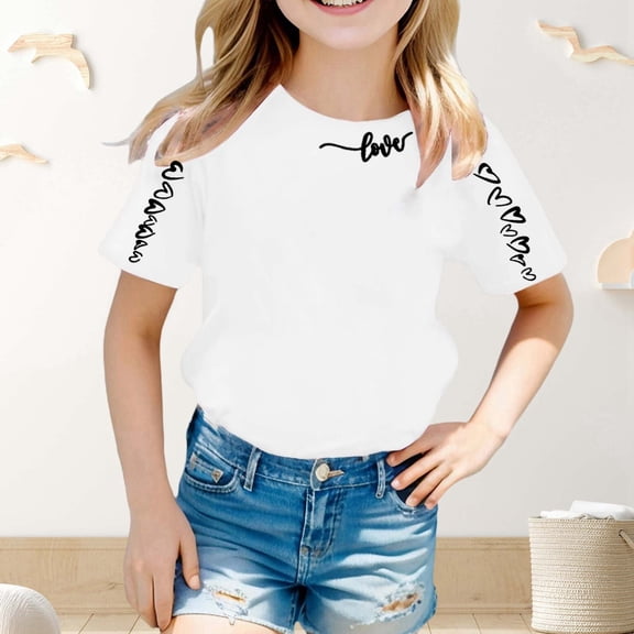Gzbliryd Easter Day Shirts Funny Rabbit Graphic Printed Tee Cute Easter Casual Short Sleeve Gift Tops for Little Girl Tshirts Shirts for Girls Graphic (White,8-9 Years)