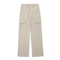 thumbnail image 1 of Timegard Pants for Women Straight Leg Solid Color Cargo Pants Lounge Pants with Pockets Fall Outdoor, 1 of 5
