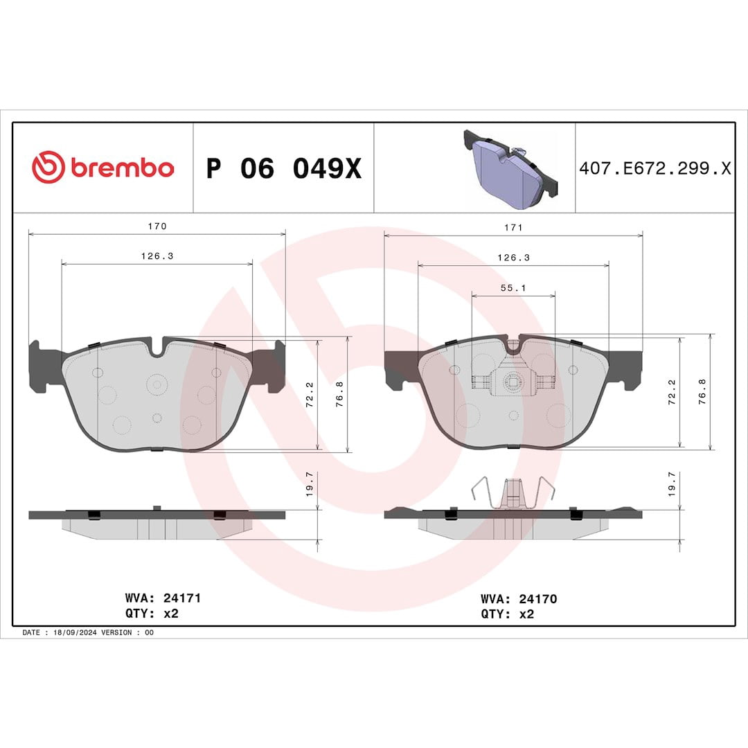 Brembo P06049X; Brake Pad; XTRALINE; FMSI Number D1294-8411; Low-Metallic; Set Of 4